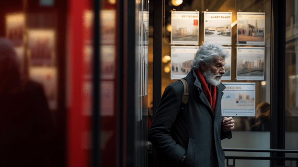 Man walking in front of real estate agency